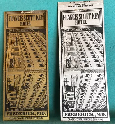 2 Matchbook Covers Francis Scott Key Hotel Frederick Maryland • $3.29