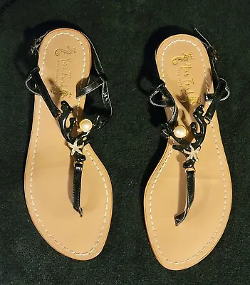 Adorable Starfish & Coral Black Sandals By Miss Trish  - Size 7 1/2 • $14.95