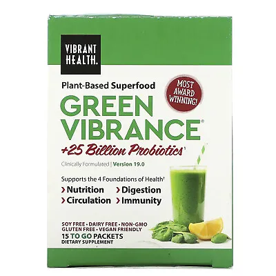 $74.40 • Buy Vibrant Health, Green Vibrance +25 Billion Probiotics, Version 19.0, 15