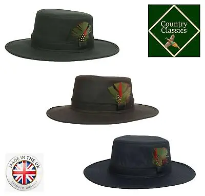 £19.99 • Buy British Made Wax Cotton Fedora Outback Bush Hat Waterproof Sun Rain Wide Brim