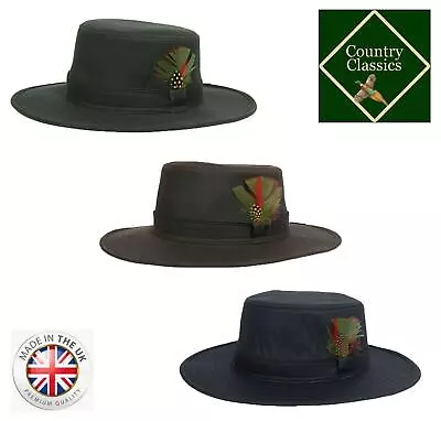 British Made Wax Cotton Fedora Outback Bush Hat Waterproof Sun Rain Wide Brim • £19.99