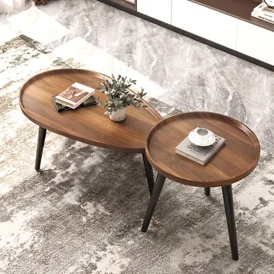 2X Vintage Coffee Table Nesting Side Tables Oval Long Side Table Farmhouse Decor • $139.97