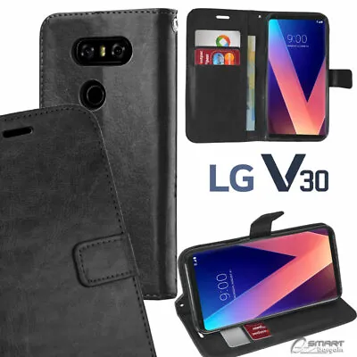 Black Wallet Flip Card Slot Stand Case Cover For LG V30 / LG V30 Plus / LG V30+ • $7.99