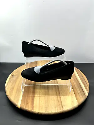 Marks And Spencer Women Court Shoes Size 5.5 Black Suede Low Wedge Heel Slip On • £24.99