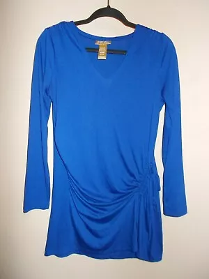 New Miss Tina Womens Size S (4-6) Solid Royal Blue Stretch Top Ruched Sides Long • $12