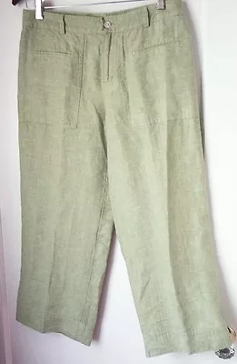 Sigrid Olsen Linen Green Capri Flood Pants Summer Machine Wash Petite 6 • $23