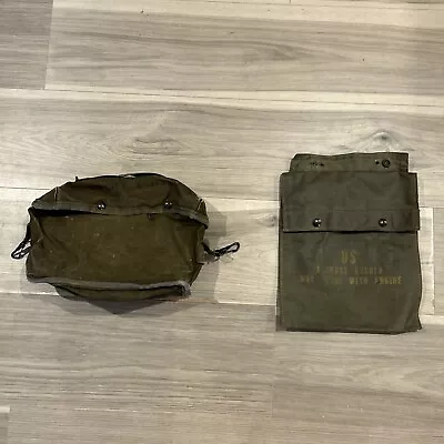 Vintage WW2 US Army Canvas Cable &Battery Ammo Bags Military Snap Closure Green • $47.49