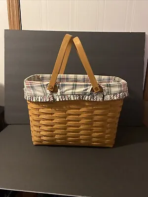 1996 Longaberger Magazine Basket 2 Swing Handles  Fabric Liner • $75