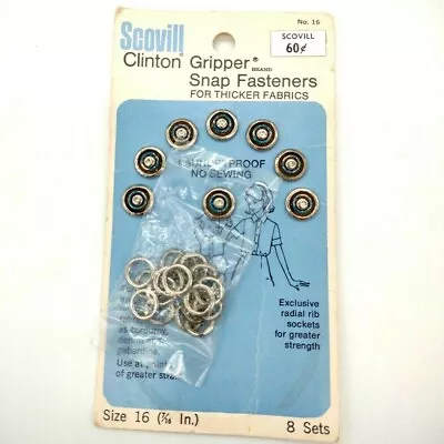 Vintage Snap Fasteners Scovill Clinton Gripper Size 16 Silver 7/16''   • $4.99