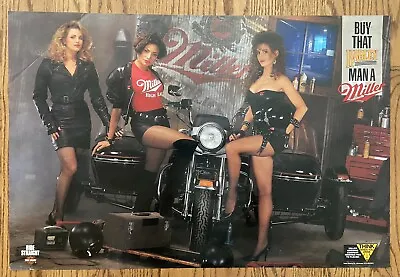 Vintage Miller High Life Beer Harley Davidson Poster Sexy Biker Babes • $11.97
