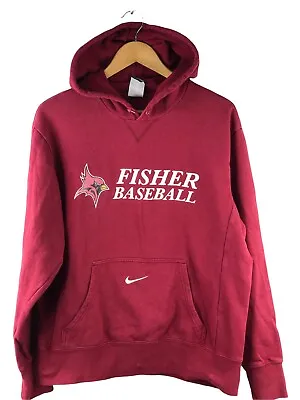 VINTAGE Nike Fisher Baseball Hooded Jumper Mens Size M Red Long Sleeve Pullover • $49.95