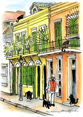 Cats In French Quarter Cats In New Orleans Black Cat Art Cat Wall Decor Cats • $35