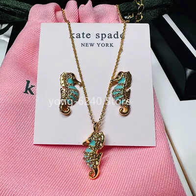 Kate Ks Spade Paradise Found Seahorse Crystal Pave Stud Earrings Necklace Set • $19.99