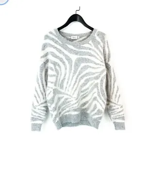 Next Light Grey Beige Zebra Print Tight Knit Crew Neck Jumper - Size 16 • £8.99