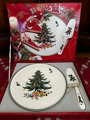 MIKASA CHRISTMAS TREE CAKE SET W/ PLATE + SERVER - FESTIVE SEASON - JAPAN NIB • $15