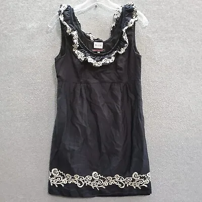 VINTAGE Betsey Johnson Women Dress 8 Black Boho Praire Western Ruffle Embroidery • $69.22