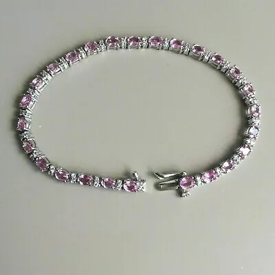 7Ct Oval Lab Created Pink Sapphire Diamond Tennis Bracelet 14K White Gold Plated • $143.49