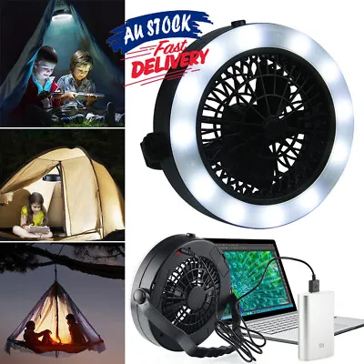 $25.55 • Buy Portable 3 In 1 LED Fan Camping Rechargeable For Outdoor USB Tent Lamp With Hook