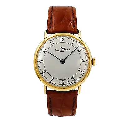 Men's Baume & Mercier 33mm Vintage 18K Gold Automatic Watch W/Brown Leather Band • $2495