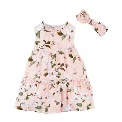 Mud Pie Baby Girl Magnolia Print  Dress And Headband Set Size 9-12 Months  NEW • $22.95