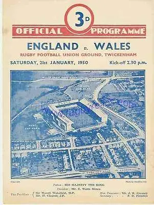 ENGLAND V WALES 1950 RUGBY PROGRAMME 21 JANUARY - TWICKENHAM WELSH GRAND SLAM • £19.94