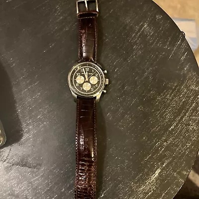 MICHAEL KORS Mens 44mm Chronograph Watch Date Quartz Black Dial SS Brown Leather • $125