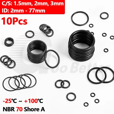 $3.36 • Buy 10Pcs 1.5mm 2mm 3mm Cross Section O Rings Nitrile Rubber Seals NBR 70 ID 2-77mm