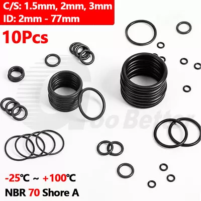 10Pcs Nitrile Rubber O Rings 1.5mm 2mm 3mm Cross Section NBR 70 Seals 2-77mm ID • $1.65