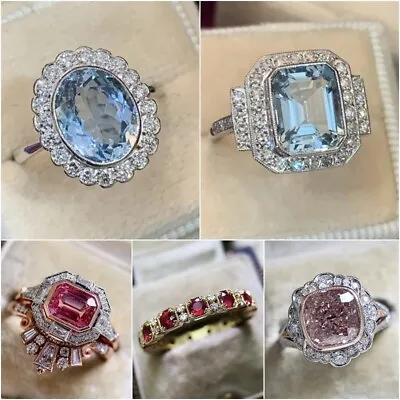 £2.99 • Buy Elegant 925 Silver Rings Women Jewelry Aquamarine/ Sapphire Wedding Ring Sz 6-10