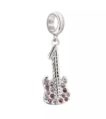 Violet Bass Guitar Purple Swarovski Crystal 925 Sterling Silver Charm 2025-1305 • $19.95