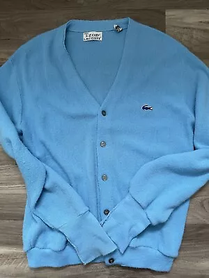 Vintage Izod Lacoste Blue Cardigan Sweater Mens Medium 80s • $45