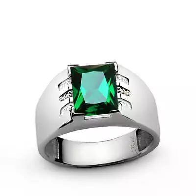 Silver Ring 8x10MM Gemstone & Diamonds Men's Fine Jewelry • £151.80