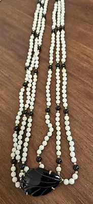 Vintage 3 Strand Faux Pearl Black And Gold Necklace (Approx. 30  Long) • $12.50