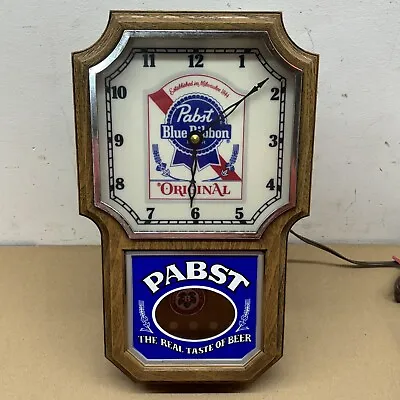 Vintage PABST BLUE RIBBON PBR Beer Light Up Wall Clock Sign - Nice! Works! • $325