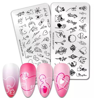 NICOLE DIARY Rectangle Nail Stamping Plates Flower Plant Image Stencil Plate DIY • $1.99