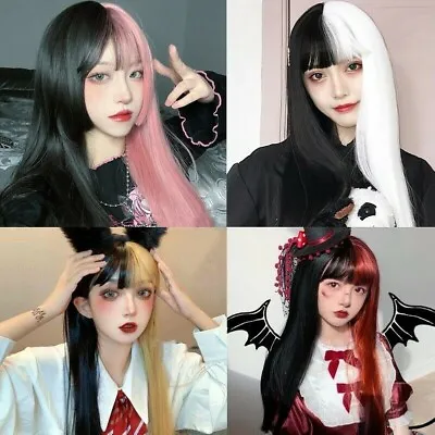 Two-tone Wig Long Straight Hair Japanese Harajuku Lolita Punk Gothic Princess • £14