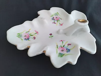 Vintage UCAGCO China Leaf Shaped Porcelain Trinket / Candy Dish With Stem Handle • $7