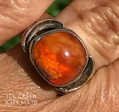 Mexican Boulder Fire Opal Ring. 925 Old Pawn. LAVA 9g **VIDEO** • $499