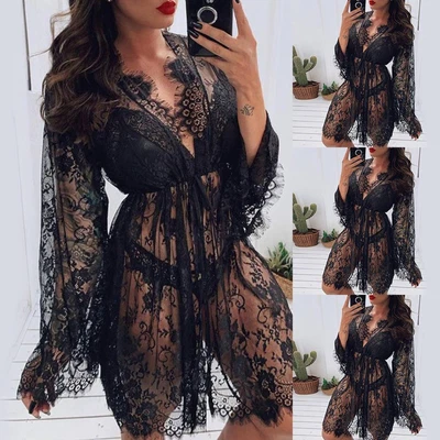 $8.69 • Buy Womens Sexy Lace Night Dress Bath Robe Kimono Dressing Up Gown Nightie Sleepwear