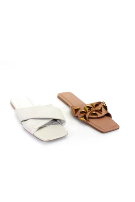 $41.99 • Buy Zara Women's Square Toe Flat Strappy Sandals Beige White Size 38 40 Lot 2
