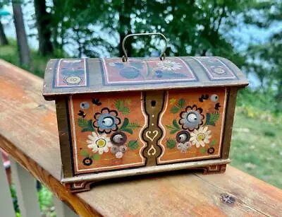 Antique Norwegian Os Telemark Trunk Tine Box Kiste Rosemaled Rosemaling Norway • $595