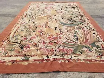 Vintage French Needle Point Handmade Floral Beige Wool Rug Carpet 271x174cm • £450