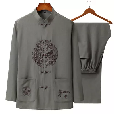 Mens Traditional Chinese Tang Suit Coat Kung Fu Taichi Uniform Dragon Patterns • $27.92