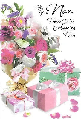 Nan Birthday Greeting Card 7 X5  Flowers And Presents • £1.99