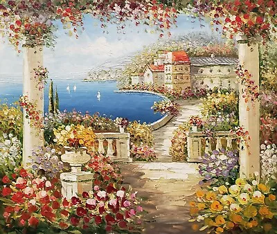 Mediterranean Terrace  #3C-3  20x24 100% Hand Painted Oil Painting On Canvas • $39.99