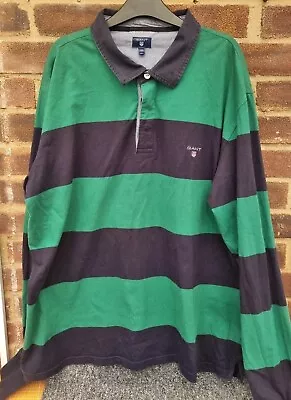 Gant 4xl Rugby Shirt Green And Blue Stripes Long Sleeve • £26.99