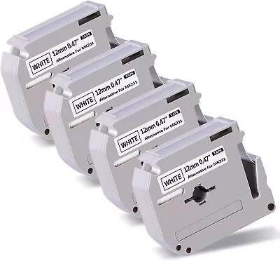 4-Pk/Pack Label Tape For Brother P-Touch Eqv M231 M-K231 MK231 12mm Black/White • $8.99