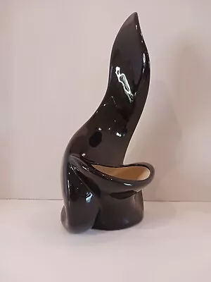 Vintage Mid Century Modern Black Ceramic 13  Spiral Twist Planter/Vase • $45