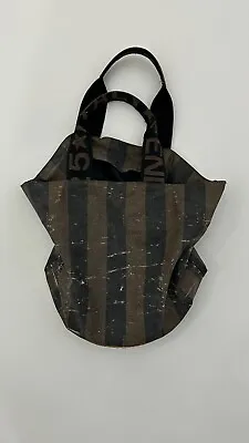 Vintage FENDI Pequin Striped Leather Handbag Clutch Brown Authentic Fendi U.S* • $125
