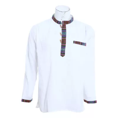 Nomadic Bhutani Grandad Yoga Kurta Shirt|Long Sleeve|Collarless Boho Hippy • $16.99